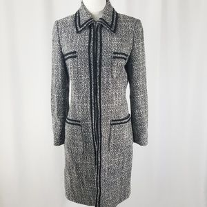Tahari Black and White Tweed Long Trench C…